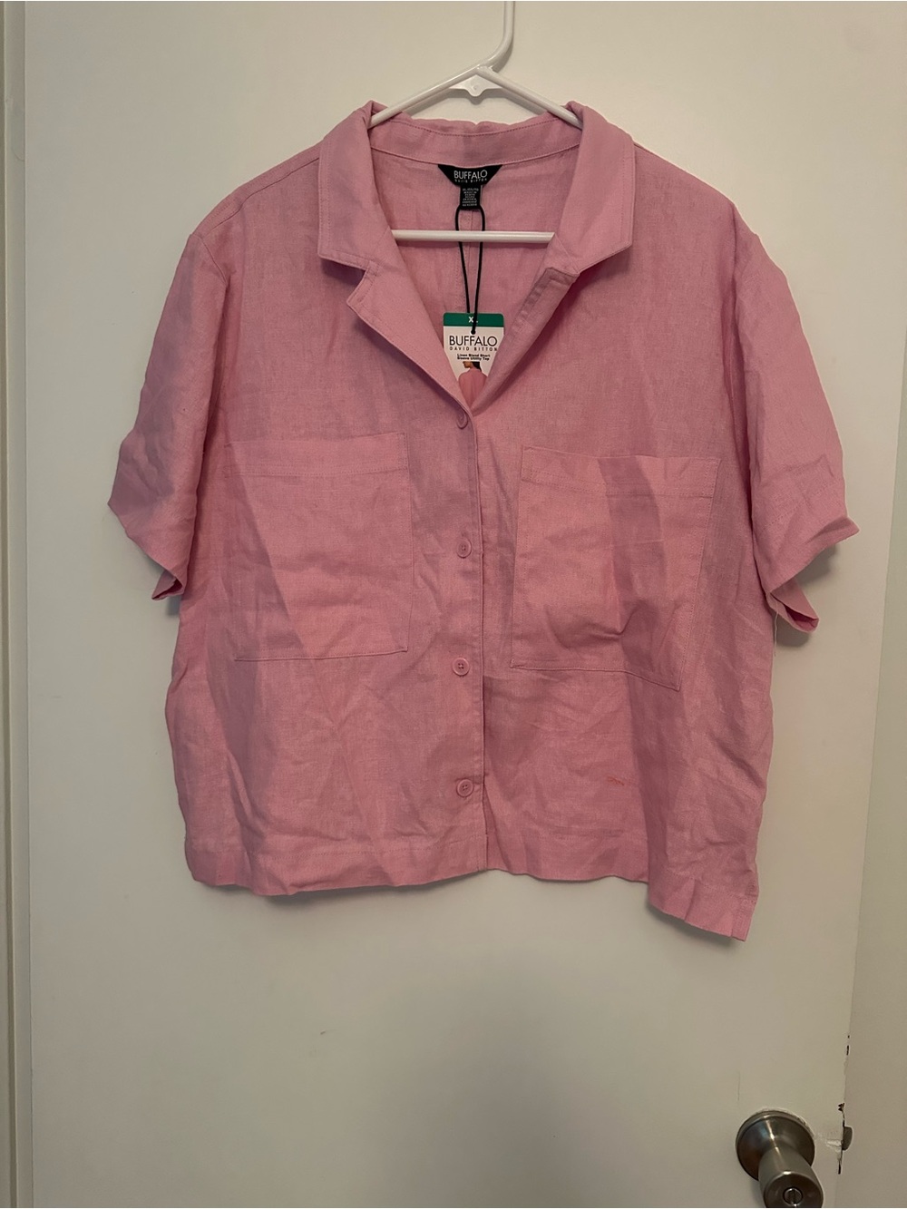 Buffalo David Bitton Pink Short-Sleeve Button-Front Linen Shirt